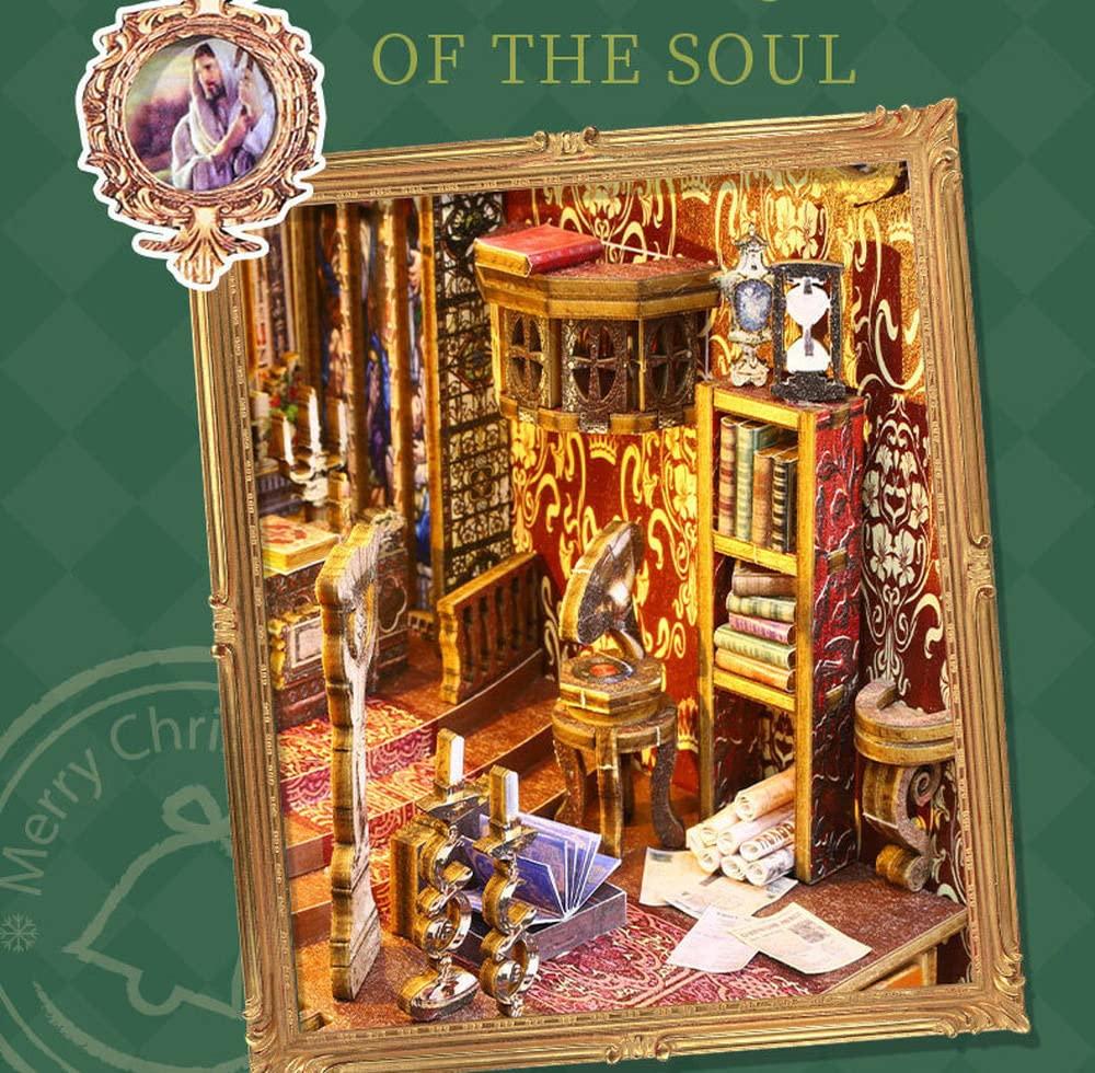 moin moin Dollhouse Miniature DIY Kit Easy Assembly Instructions Covenant Church Christ Stained Beautiful Classical Retro Realistic LED Light Music