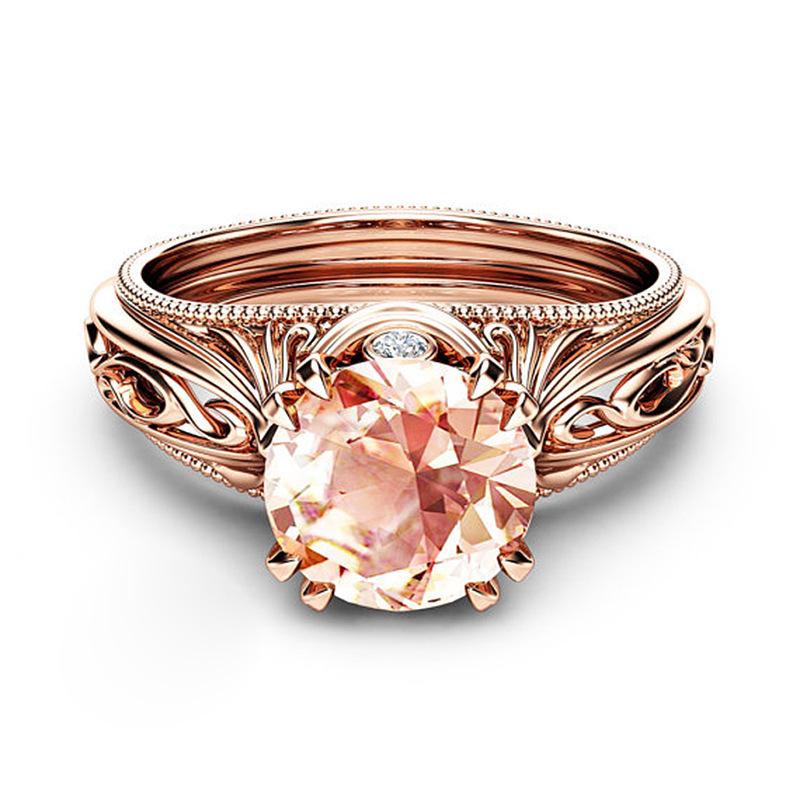 Through Flower Jewelry, Fashion Zircon Jewelry Princess Engagement Ring, Rose Gold Plated Ring