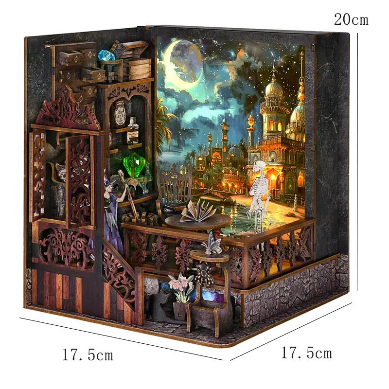 DIY Book Nook Kit Magic House Wooden 3D Puzzle Bookshelf Insert Decor Dollhouse Model Bookend Building Home Decoration Gifts