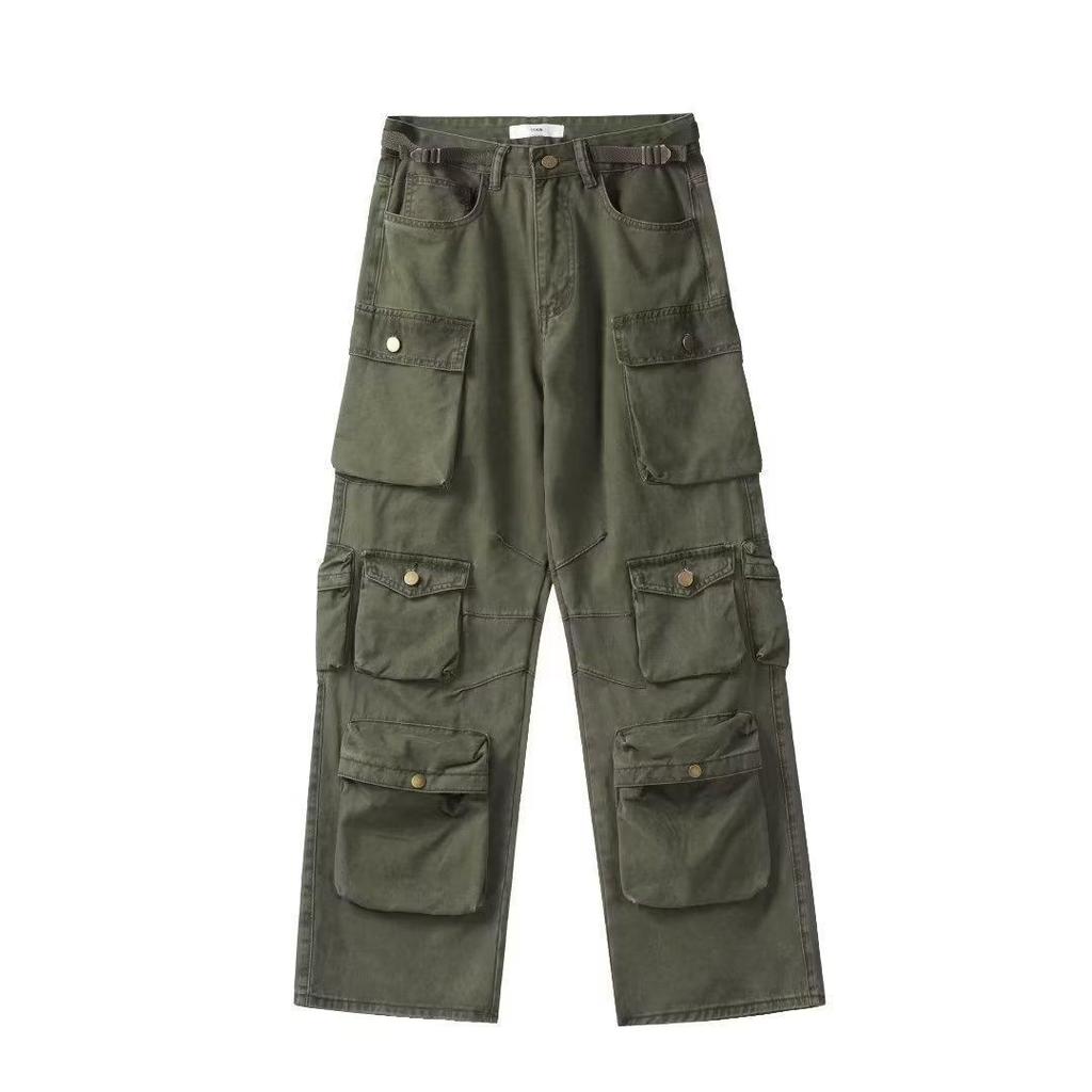 Men's Trendy American Retro Multi-Pocket Loose Straight Overalls