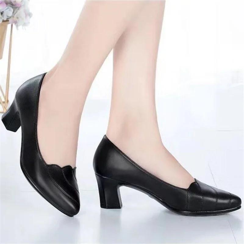 Fashion Spring Autumn High Heels for Women British Ladies Shoes Slip-On Pumps Fashion Block Heel Loafers Breathable 2024
