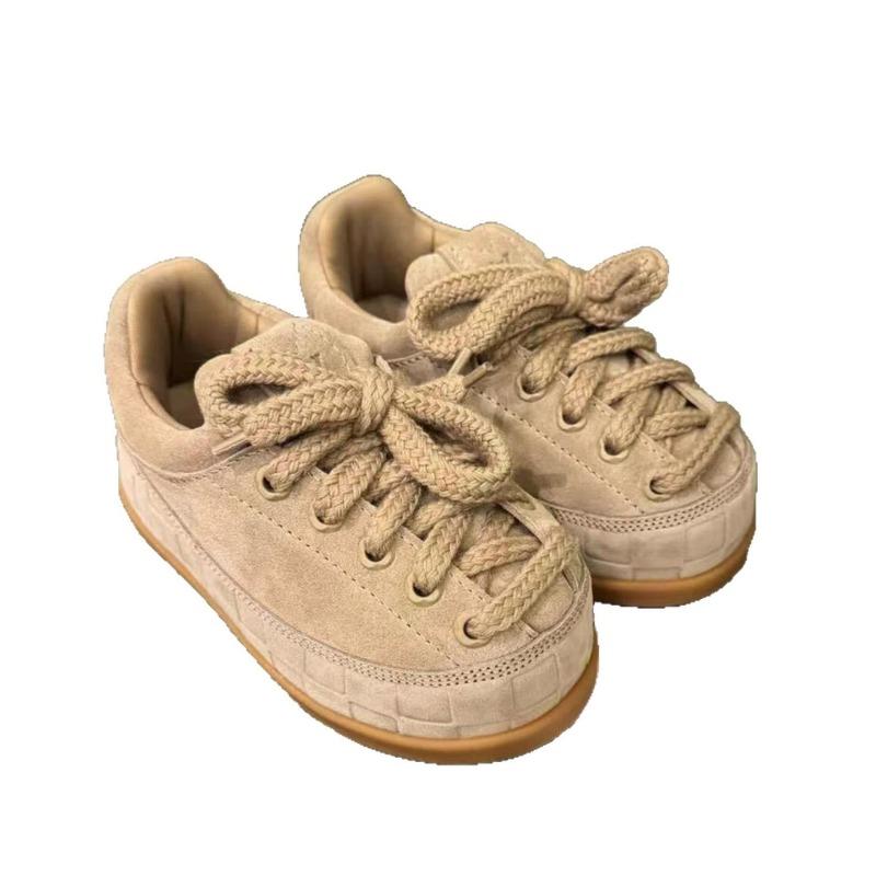 Leather fat bun bread shoes for men and women's spring and autumn new casual sports couple shoes platform heightening board shoes