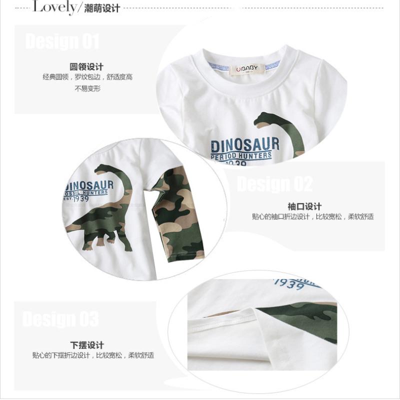 Boys Long Sleeve Cotton T-shirt for Spring Autumn Children Dinosaur Print Base Layer Top Child Clothing Jurassic World Pattern