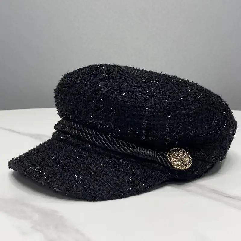 Fashion Women Men Military Hat Autumn and Winter Hats Black Ladies Beret Caps Flat Top Captain Cap Travel Cadet Octagonal Hat
