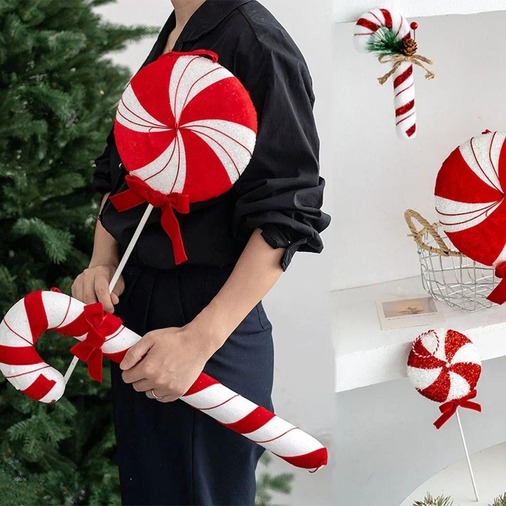 Red White Simulation Candy Cane Decoration Foam Flocking Xmas Flocking Velvet Pendant