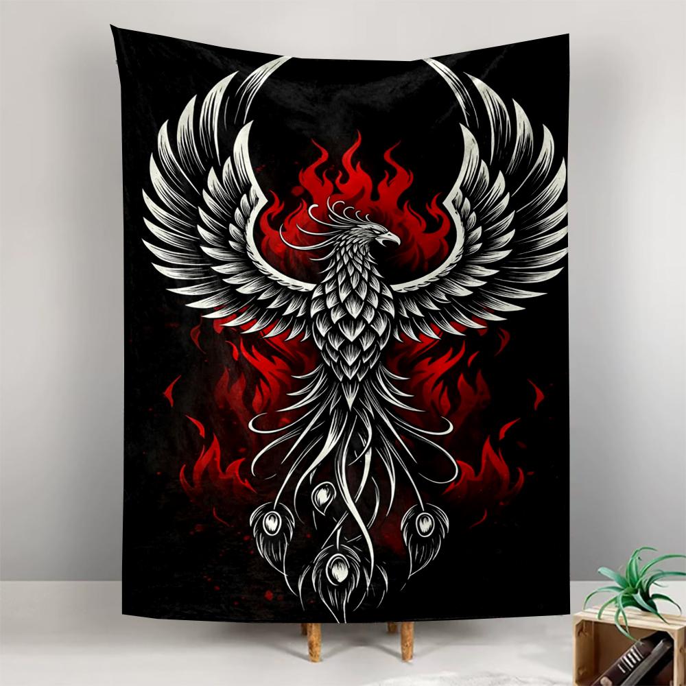 Tapestry Phoenix Red Flame Black White Tattoo Poster Wall Art for Man Cave