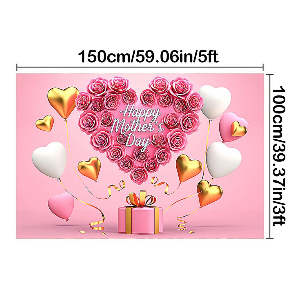 Happy Mothers Day Party Background Thanks Mother Flower Rose Heart Floral Pink Photography Backdrop Photo Studio Props