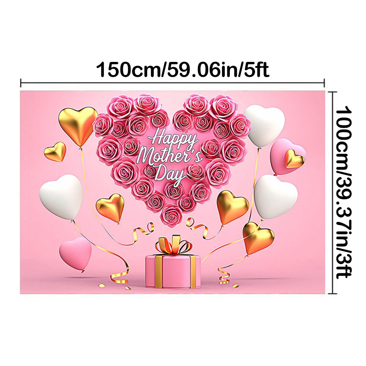 

Happy Mothers Day Party Background Thanks Mother Flower Rose Heart Floral Pink Photography Backdrop Photo Studio Props 150*100cm