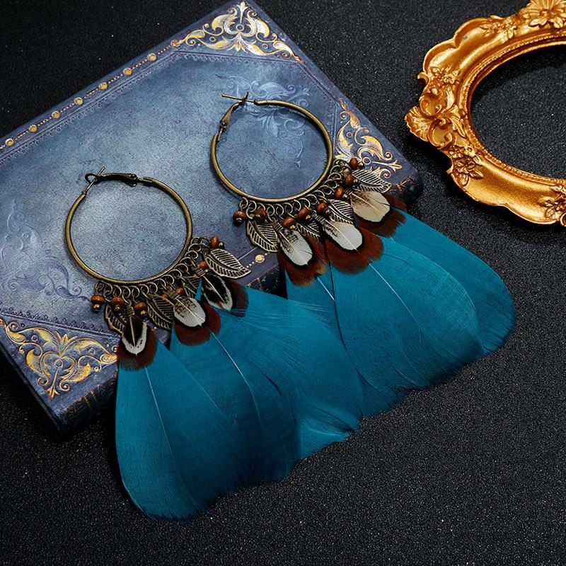 

Приморский ретро стиль, богемные серьги с перьями, женственность, индивидуальность, модные серьги с бахромой, универсальные серьги небесно-голубой