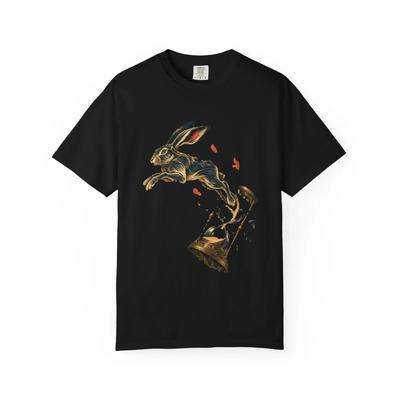 Hare Hourglass Graphic T-Shirt Black Front Print Comfort Colors 1717