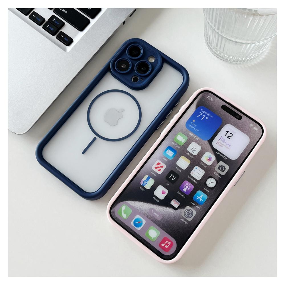 KEYSION Przezroczyste Matowe Magnetyczne Etui MagSafe do iPhone 15 16 Pro Max 16 Plus Silikon+PC Pogrubiona Ramka Odporne na Wstrząsy Pokrowiec na Telefon