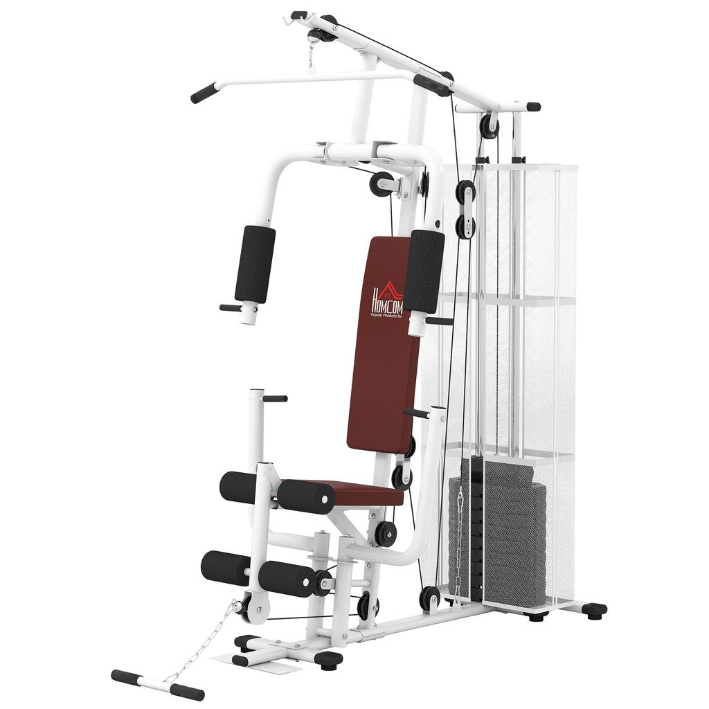 Multifunction Home Gym Weight Training Workout Station Fitness Strength Machine, White