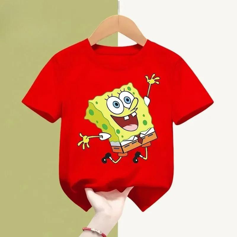 SpongeBobs Children Clothing Anime Summer Short Sleeve SquarePants Clothes T-shirt Cartoon Kids Tops