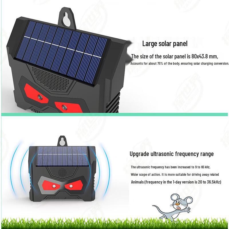 Solar-Powered Ultrasonic Animal Repeller with LED Strobe