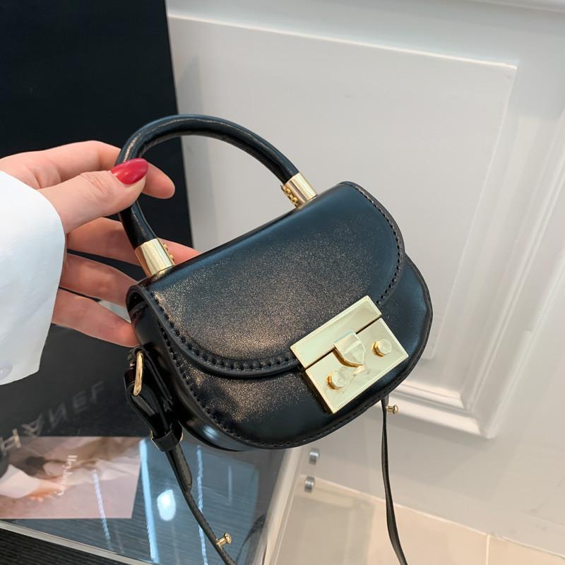 Chic Half-moon Pu Saddle Handbag With Lock Closure For Fashionable Daily Wear