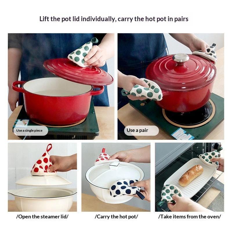 Cotton Linen Polka Dot Triangular Pot Handle Holders Heat Insulation Hanging Loop Perfect For Kitchen Cooking Baking