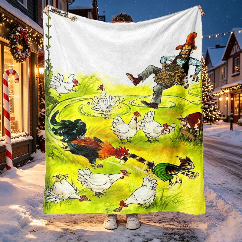 Pettersson und Findus Pattern Blanket for Home Decoration, Bed, Sofa, Car Travel, Camping, Suitable for All Seasons, Birthday Christmas Gift