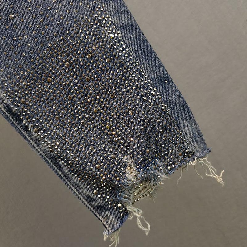 Women's 2025 Summer Slimming High-Waisted Rhinestone Denim Jeans – Petite, Versatile Cropped Style