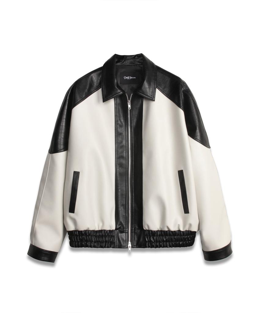 Doffjason Oversized Vegan Leather Rapid Two-Tone Jacket