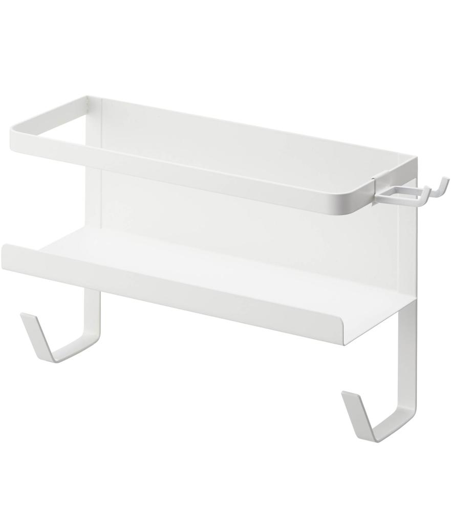 Yamazaki (Yamazaki) Magnetic Laundry Side Rack with Hose Holder, White, Approx. 28cm W x 12cm D x 18.5cm H, Plate, Holds Water Supply Hose, 4771