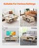 SucceBuy Rattan Coffee Table Rectangle Coffee Table 42-47in Modern Boho Style 2 Layers Storage Coffee Table for Home Bedroom
