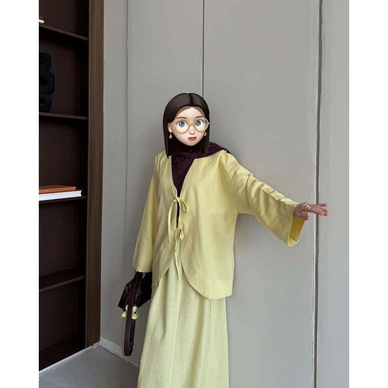 

Новые повседневные свободные комплекты топ и юбка со шнуровкой в стиле Ближнего Востока Комплект топ и юбка со шнуровкой Yellow M