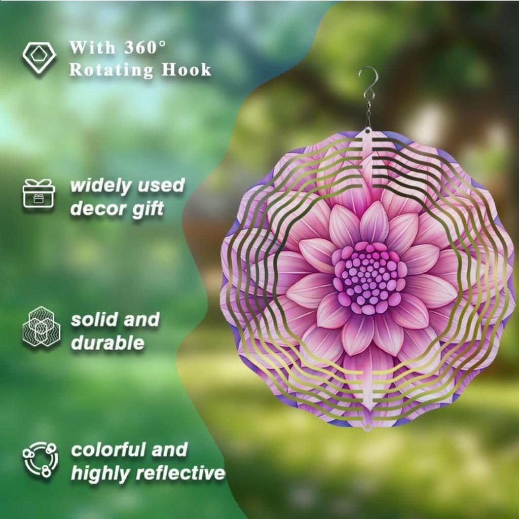 Purple Mandala Wind Spinner 10 Inch Metal Garden Decor with 360 Hook Reflective Outdoor Hanging Ornament for Spring Summer Fall Gift