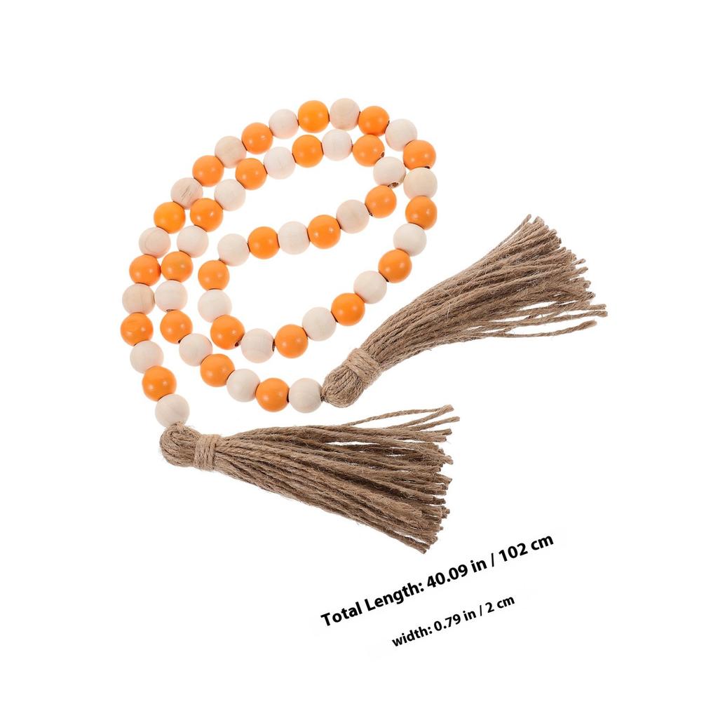 Wooden Beaded Garland Handmade Smooth Wood Beads Hemp Rope Tassel Hanging Home Decor Rustic Farmhouse Party Wall Ornament