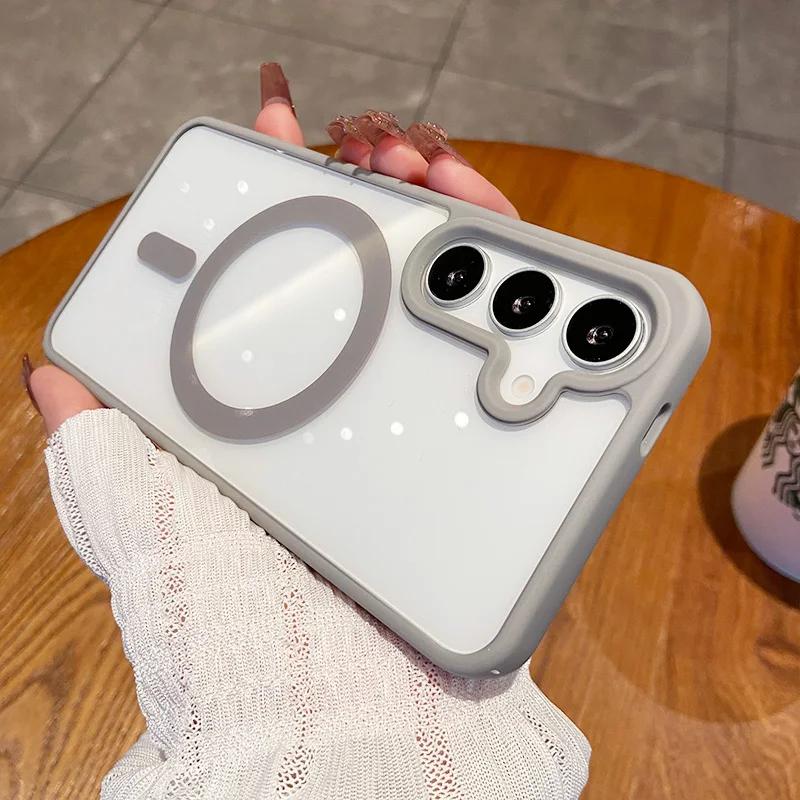 Luxury Magsafe Wireless Charge Case for Samsung Galaxy S25 Edge S22 S23 Plus S24 Ultra FE Clear Colour Magnetic Bumper Cover