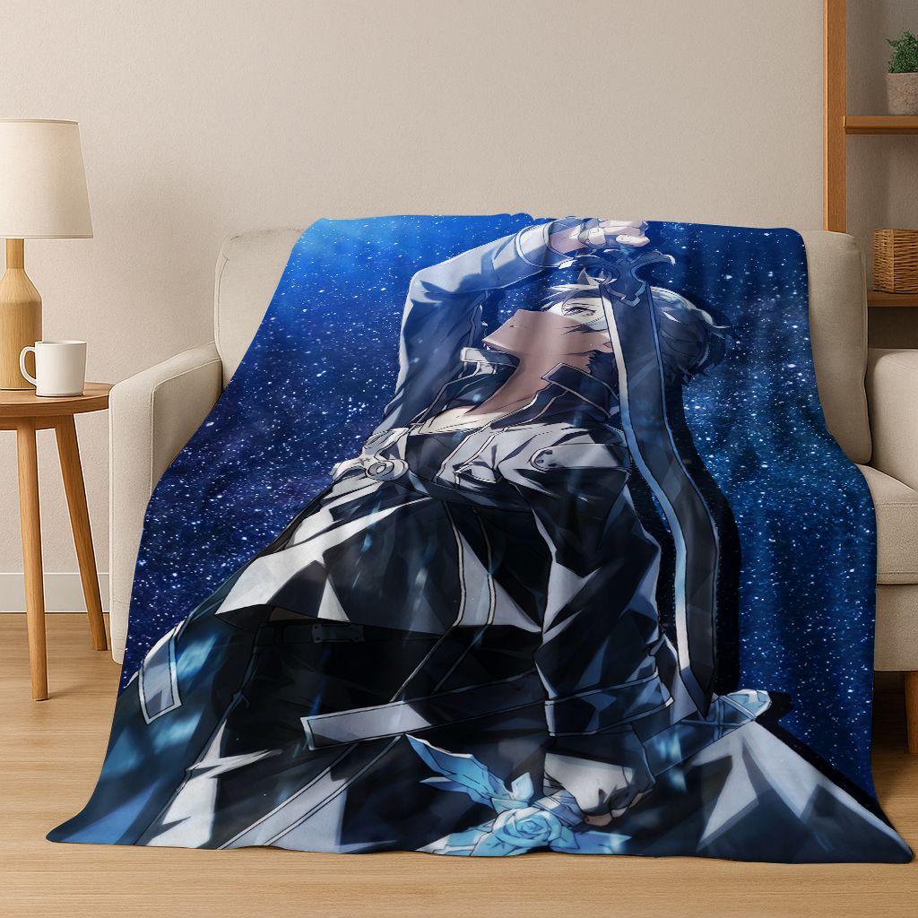 Anime SAO Sword Art Online Cartoon 3D Flannel Blanket,Cozy Soft Throw Blanket for Home Bedroom Bed Sofa Picnic Cover Gift Kids