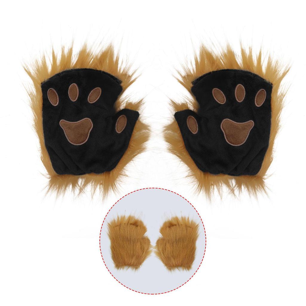 Weihnachts-Cosplay-Set: Niedliche Bärenpfoten-Handschuhe & Plüsch Waschbär Halbmaske