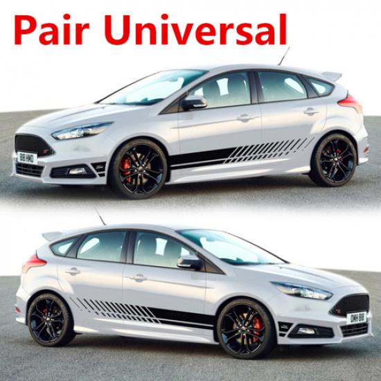 Pair Universal Car Body Side Door Vinyl Decals Car Stripe Graphic Sticker Black