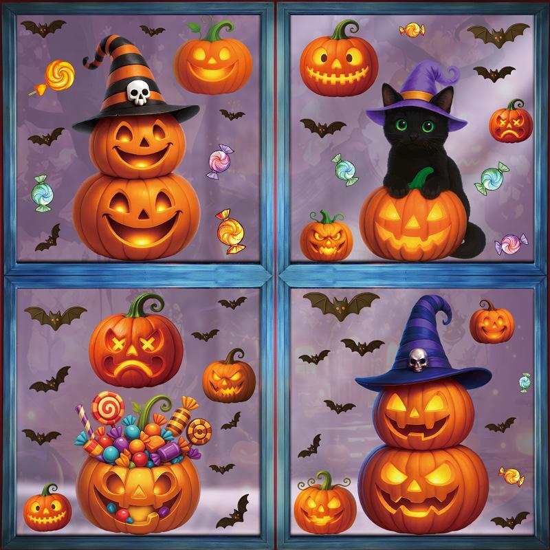 Halloween Pumpkin Window Stickers, Decoration Decoration Candy Pumpkin Lanterns Electrostatic Stickers Black Cat Ghost Stickers