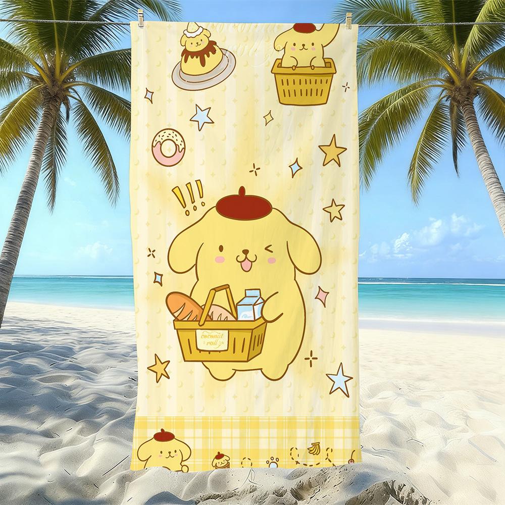 Cute Puppy Cartoon Print Microfiber Beach Towel Water Absorbent Quick Dry Bath Towel For Vacation