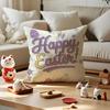 Happy Easter Bunny Cushion Cover Silky Short Plush with Invisible Zipper Dustproof Sofa Pillow Case for Home Decor