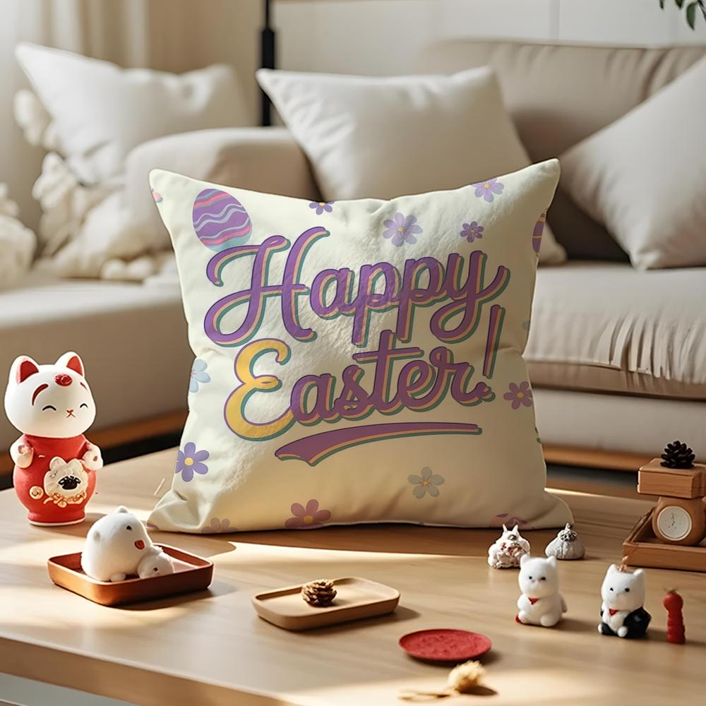 

Happy Easter Bunny Cushion Cover Silky Short Plush with Invisible Zipper Dustproof Sofa Pillow Case for Home Decor 40x40cm 16x16in