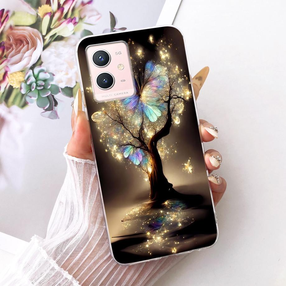For Vivo Y33s Y55s Y55 Y75 Y21 Y21s Y21G Y21E Y21A Phone Case Floral Butterfly Bow Cat Dragon Bumper Soft Clear Silicone Cover