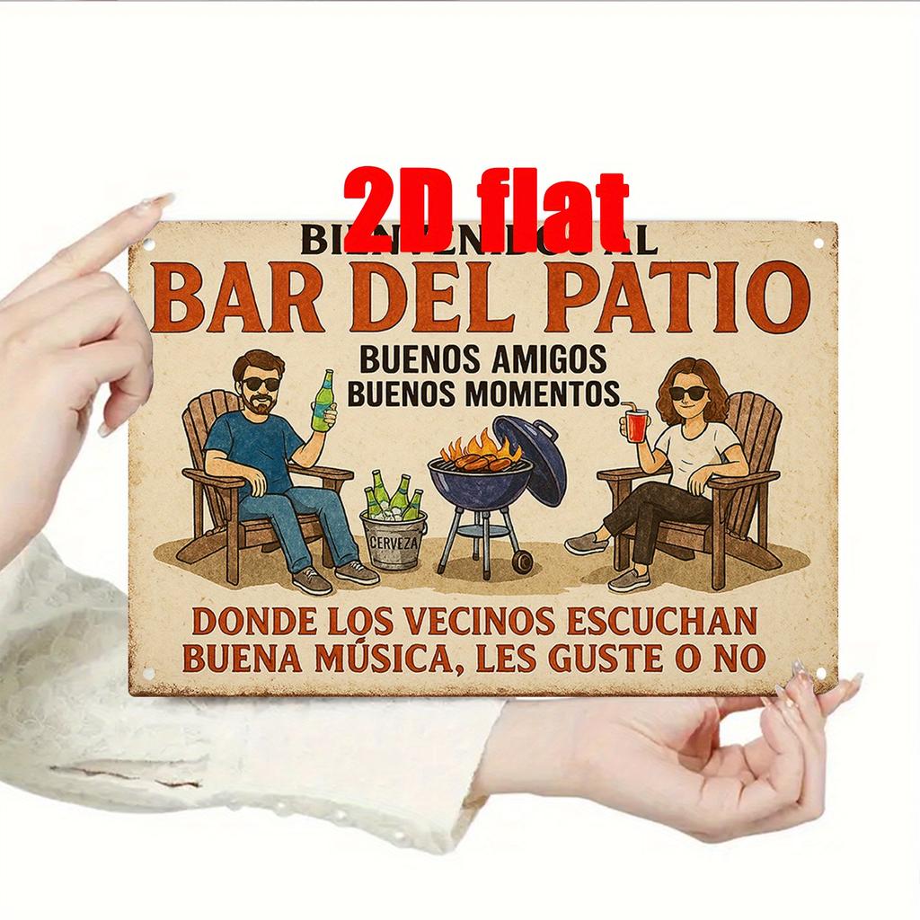 2D Flat, 2D, 1pc Metal Wall Sign, Plaque Wall Decoration, Spain Welcome To the Terrace Bar Theme Iron Mural, Ideal for Home Yard