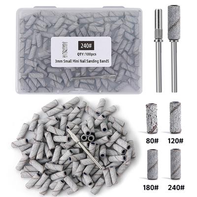 3mm Nail Sanding Bands-80/120/180/240 Grit Mini Nail Drill Bit Electric Nail File Accessory Polishing Manicure Tool 50/100pcs