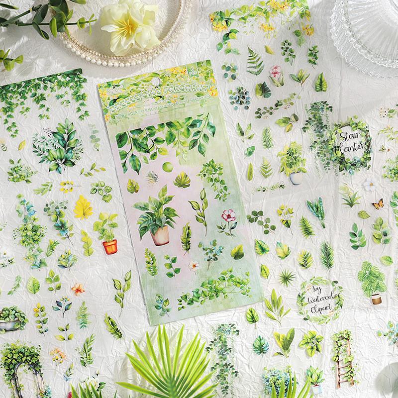 6 Sheets Vintage Leaves Flowers PET Sticker Package Plant Theme DIY Diary Decoration Sticker Album Scrapbooking