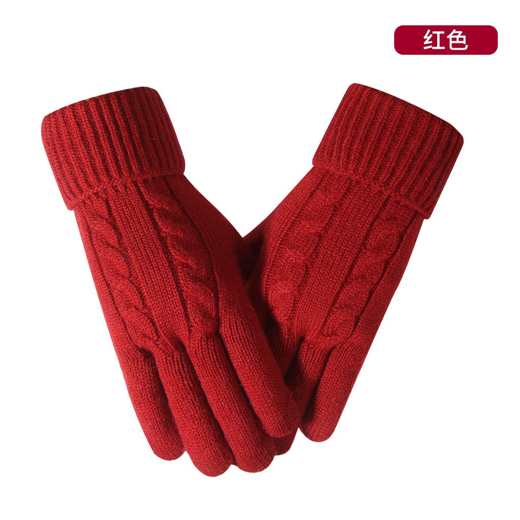 Warm knitted gloves women's winter cycling office simple cold-proof double-layer touch screen gloves