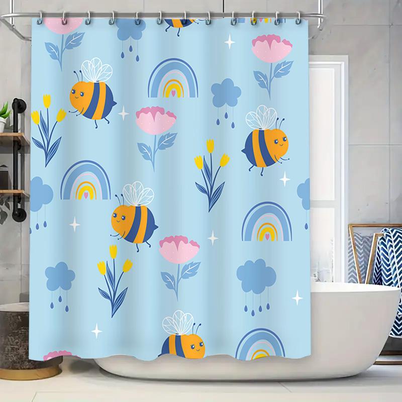 

Blue Bumble Bee Shower Curtain For Bathroom Decor Waterproof Fabric With Rainbow And Clouds Pattern 72 X 72 Perfect Gift Idea (L W60H190(CM)-1 Pcs