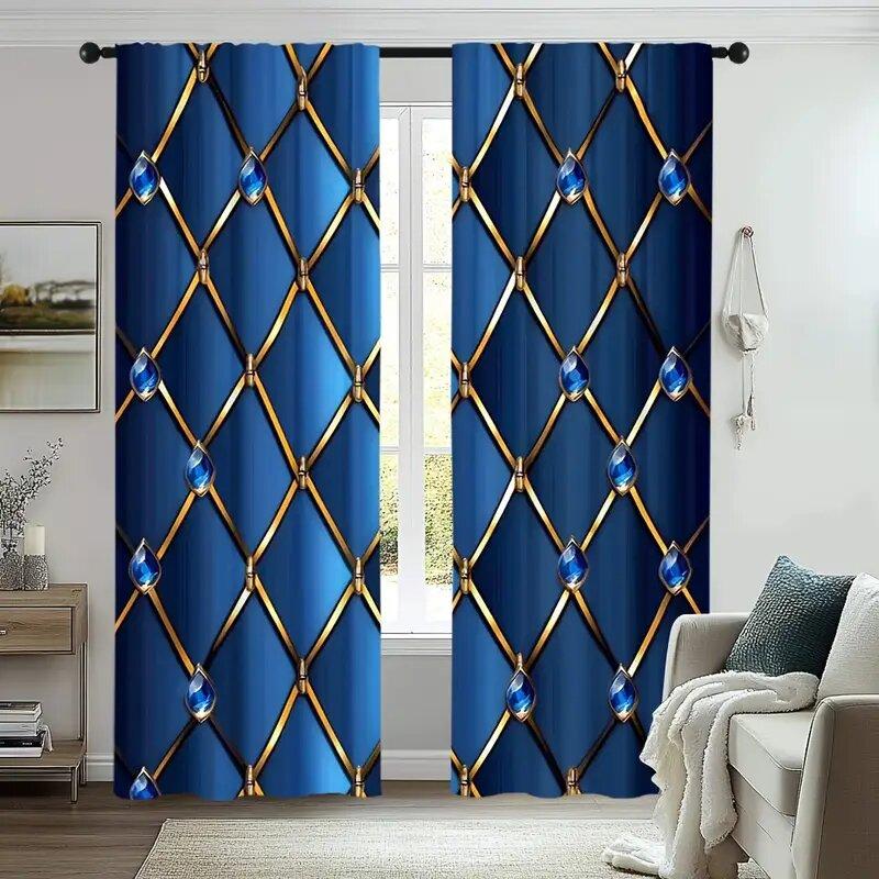Nordische Tiefblaue Kristallstangen-Tasche Vorhänge Schlafzimmer Küchen Dekoration Wohnzimmer Vorhang Polyester Perfekt Für Groß