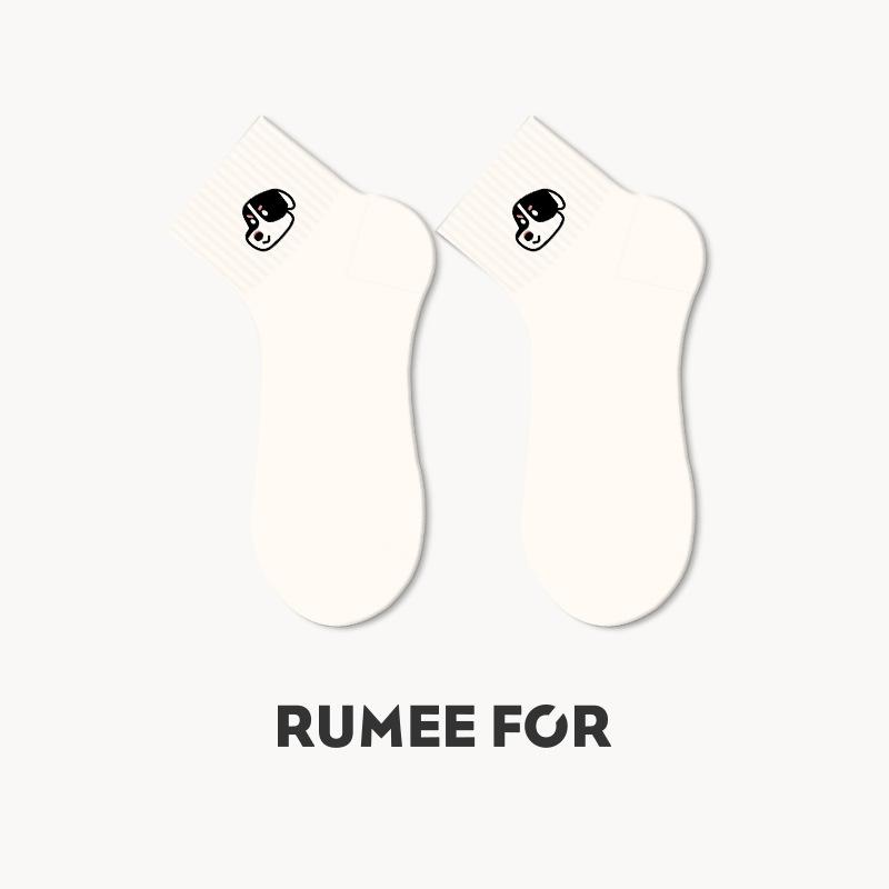 5 Pairs of Cute Cartoon Embroidered Breathable Short Cotton Socks for Women In Spring and Summer