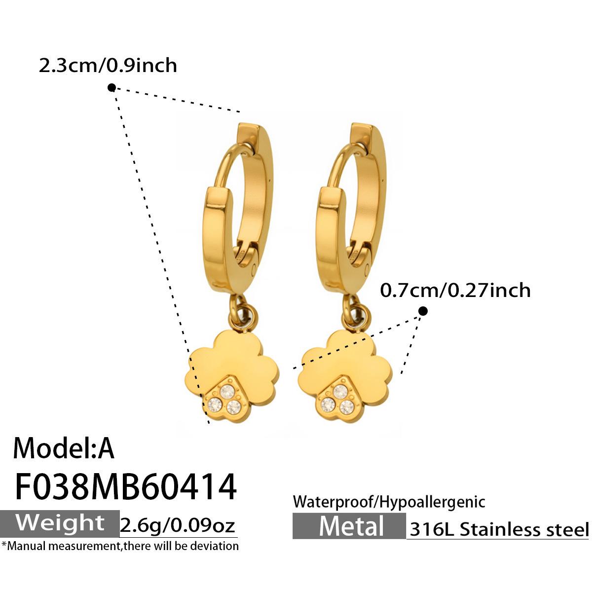 European & American Luxury Stainless Steel Four-Leaf Clover Zirconia Heart Earrings - Colorfast & Versatile