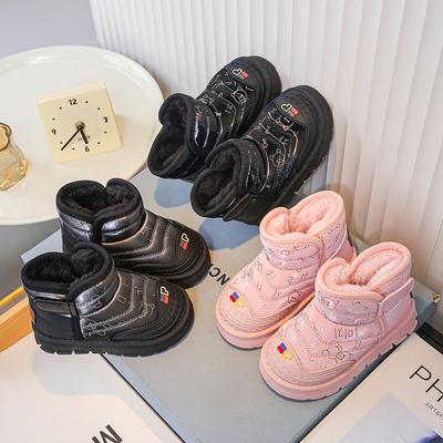 Botas de neve antiderrapantes para meninas, botas de inverno infantis de lã grossa, botas grandes de algodão, novas botas de inverno com sola macia para meninos