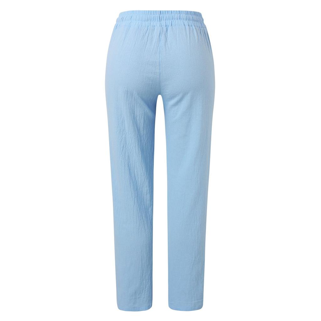 GMXIA Spring Summer Solid Color Cotton/linen Loose Drawstring Casual Wide-leg Trousers Women