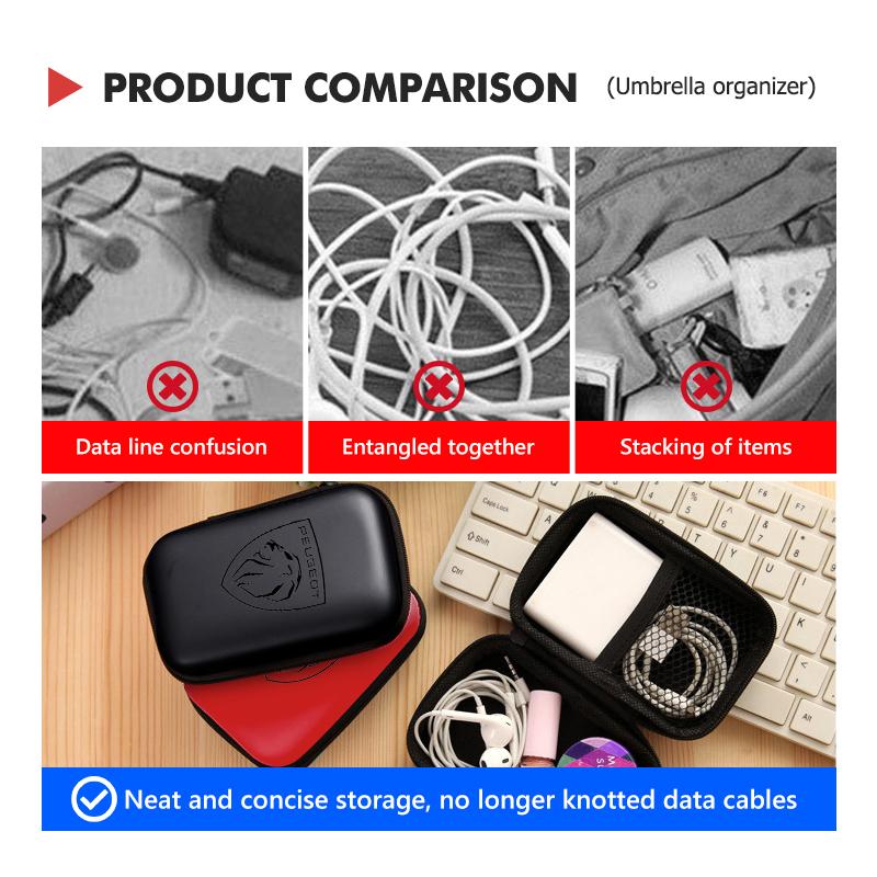 For Peugeot Earphone Protective Box EVA Headphone Storage Bag Data Cable Organizer Bag 206 307 308 3008 207 208 407 508 2008