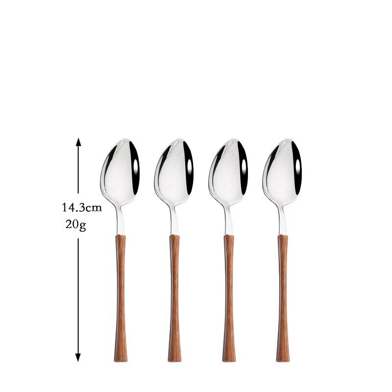 

Набір столового посуду зі сріблом із нержавіючої сталі, імітація дерев’яної ручки, столовий посуд, ніж, кавова ложка, чайна виделка, набір столових приборів. 4pcs Tea Spoon срібний/коричневий
