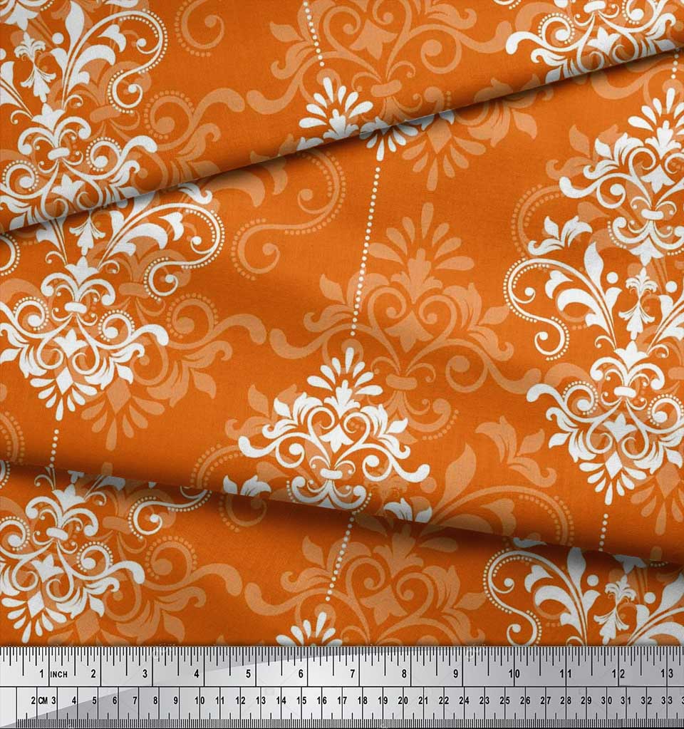 Soimoi Japanischer Krepp-Satin-Stoff mit filigranem Damast-Druck, Meterware, 42 Zoll